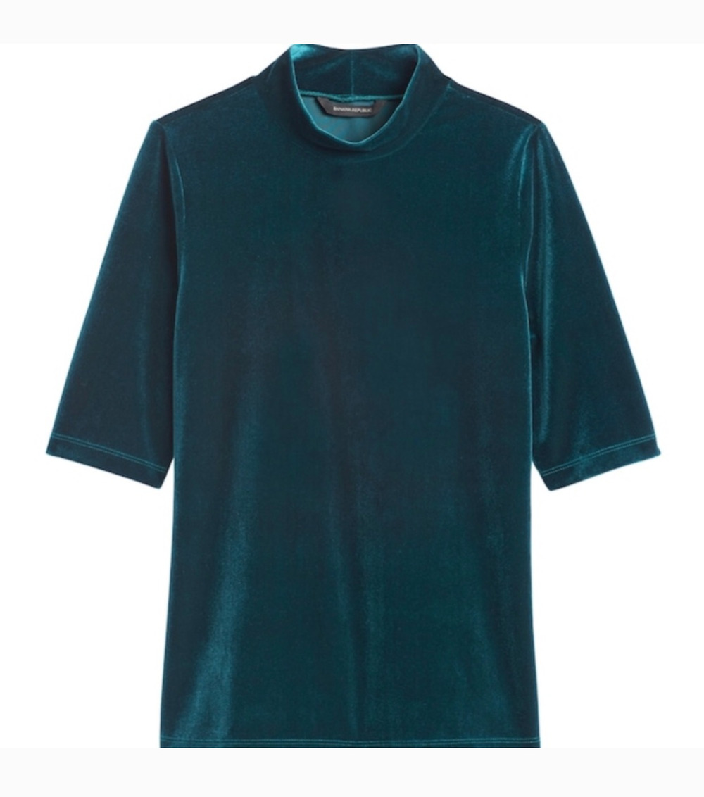 Banana Republic Teal Mock Neck Velvet Top